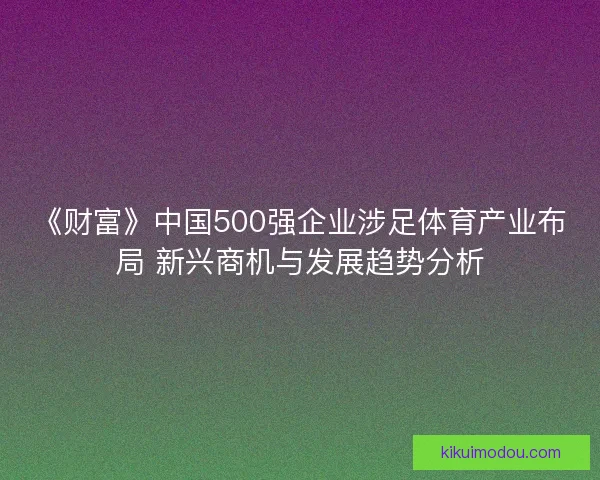 《财富》中国500强企业涉足体育产业布局 新兴商机与发展趋势分析 《财富》中国500强企业涉足体育产业布局 新兴商机与发展趋势分析