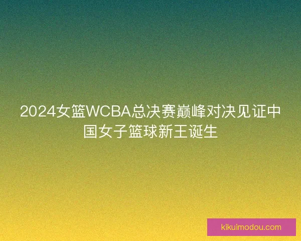 2024女篮WCBA总决赛巅峰对决见证中国女子篮球新王诞生